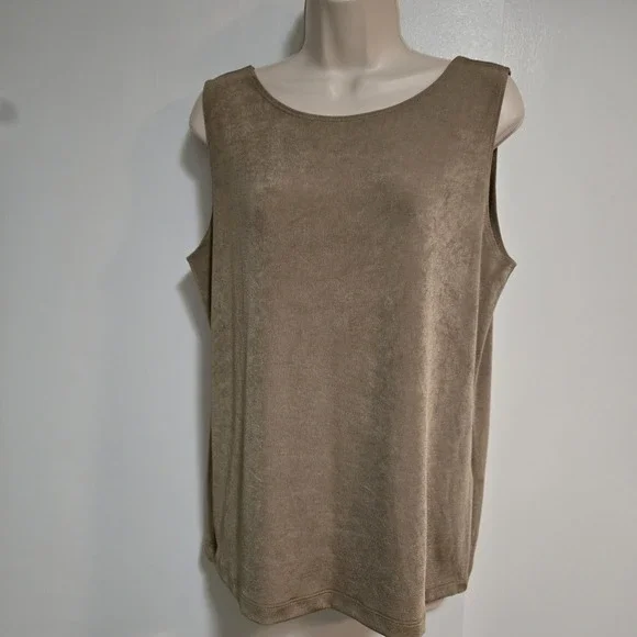 Chico's Travelers Size 2 (L) Rich Beige Stretch Knit High Neck Stretch Tank NEW - Picture 1 of 6